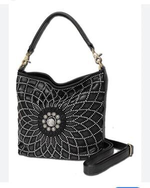 Handbag Express Black faux leather rhinestone purse western shoulder bag crossbo